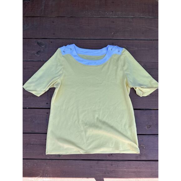 Alison Daley Women's Top Blouse Shirt Size Large Nautical Yellow Color Block - Picture 1 of 5